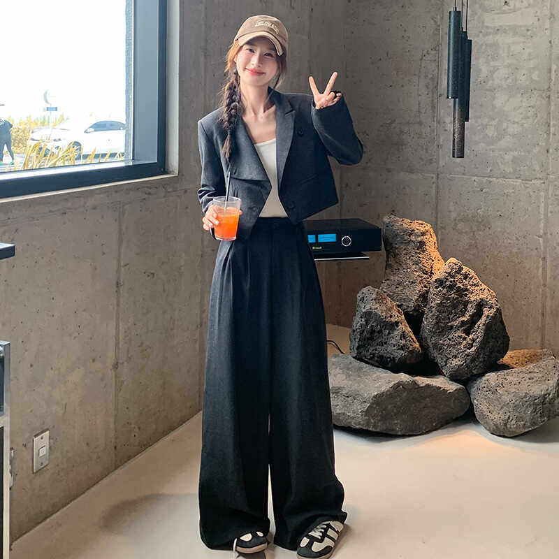 出货M826P155K2282024春秋新款小西装外套阔腿裤两件套,女装套装/套裙,浙宝088
