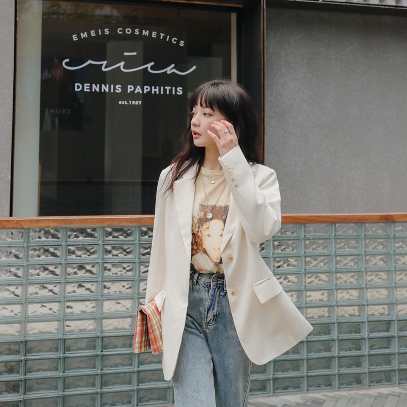 2025新款白色小西装外套女春秋小个子休闲宽松短款简约学院风百搭,女装西装,浙宝088