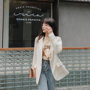2025新款白色小西装外套女春秋小个子休闲宽松短款简约学院风百搭图片