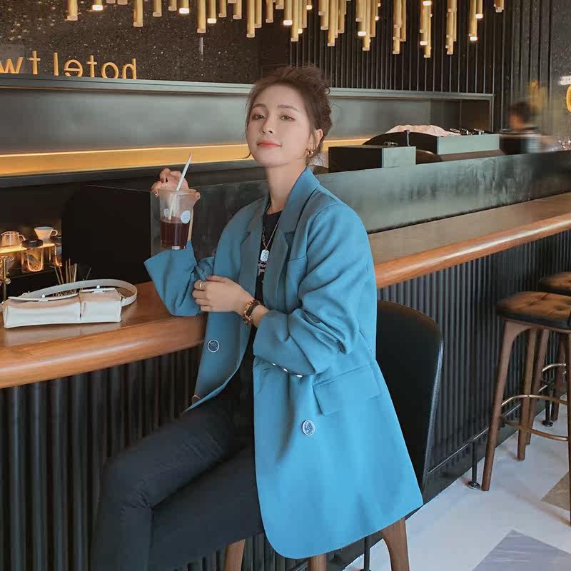 今年流行韩版蓝色西装外套女春秋2025年新款春装休闲宽松气质西服，女装西装，浙宝088