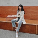 2025新款白色小西装外套女春秋小个子休闲宽松短款简约学院风百搭，女装西装，浙宝088