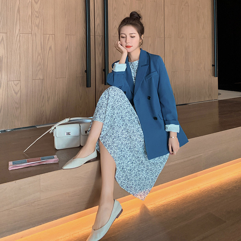 高级感蓝色西装外套女春装2025年新款春秋季气质女神范宽松小西服，女装西装，浙宝088