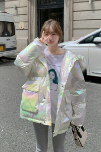 现货M015P275K398  主推90绒亮面大毛领羽绒服外套面包服连帽图片
