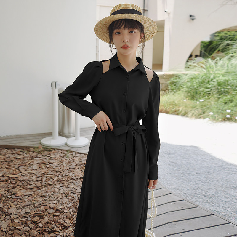 现货M126P115K1682024秋装新款露肩收腰单排扣连衣裙，女装连衣裙，浙宝088