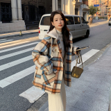 出货M203P180K2682022冬装新款连帽格子毛呢小西装外套，女装毛呢外套，浙宝088