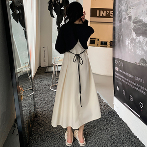 韩版拼接撞色假两件连衣裙春秋女装2025新款春装时尚气质长裙子冬