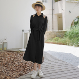 露肩气质衬衫连衣裙女2022早秋新款女法式宽松高级设计感小众裙子，女装连衣裙，浙宝088