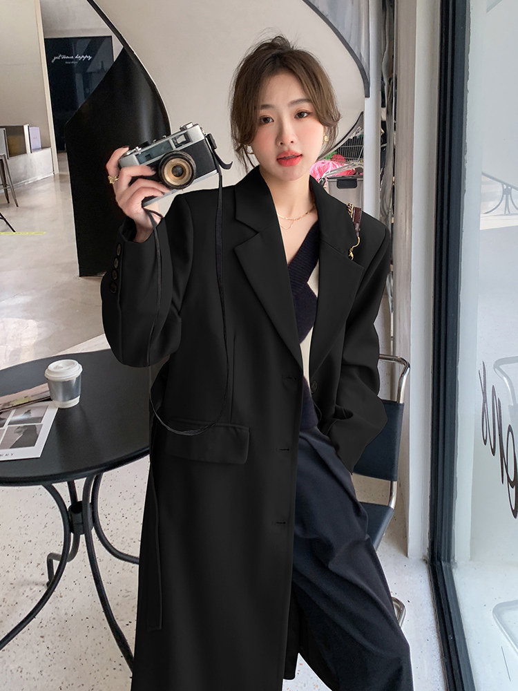 现货M065P135K1992022新款小西装过膝超长款单排扣外套2色,女装风衣,浙宝088