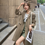 韩系宽松休闲卡其色西装风衣外套女春秋2025新款长款气质正肩大衣，女装风衣，浙宝088