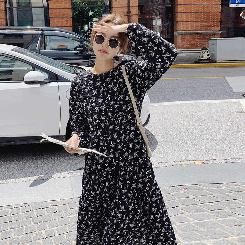 现货M669P105K1582024春秋装长款高品质中长款碎花连衣裙，女装连衣裙，浙宝088