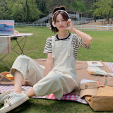 米白色休闲工装背带裤女夏2024新款桔梗初恋小个子连体裤韩版显瘦，女装连体裤，浙宝088