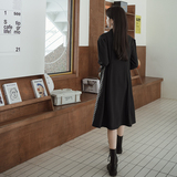 法式高级感拼接黑色西装连衣裙女春秋2025新款收腰显瘦长款a字裙，女装连衣裙，浙宝088