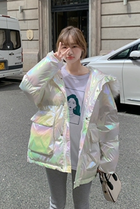 新款现货M015P275K398  双12主推90绒亮面大毛领羽绒服外套图片