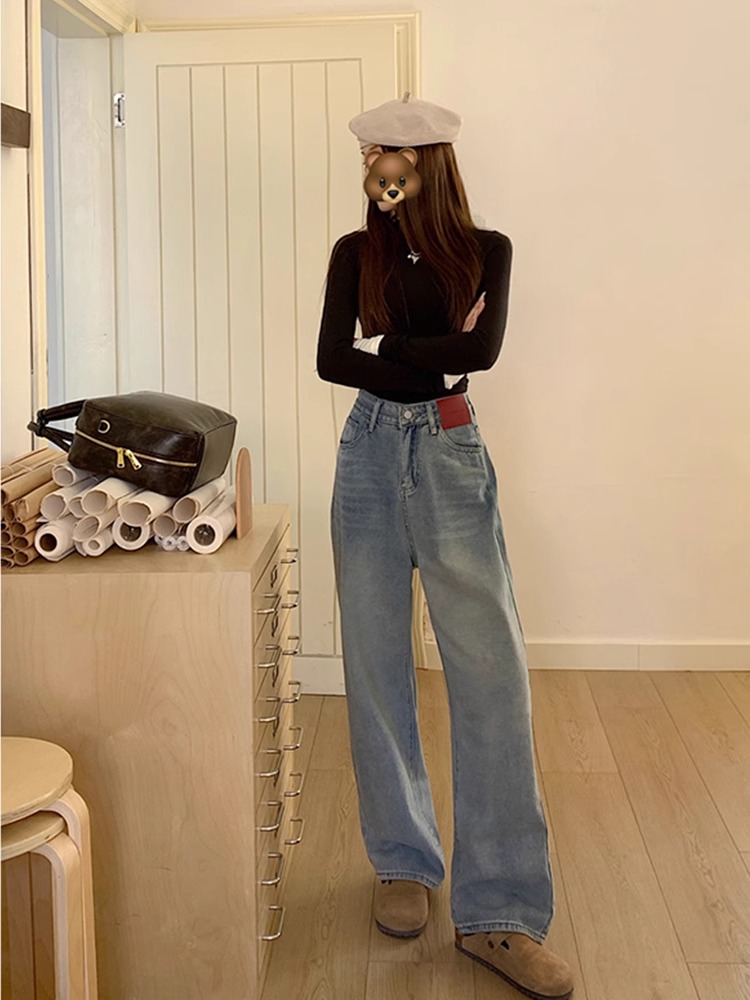 春季新款高腰大码阔腿牛仔裤