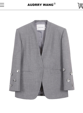 AUDREYWANG独特袈裟领钉珠修饰西装春秋无扣长袖外套女