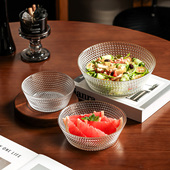 透明水果沙拉碗玻璃甜品碗家用客厅餐厅果盘高颜值龙鳞纹特别好看