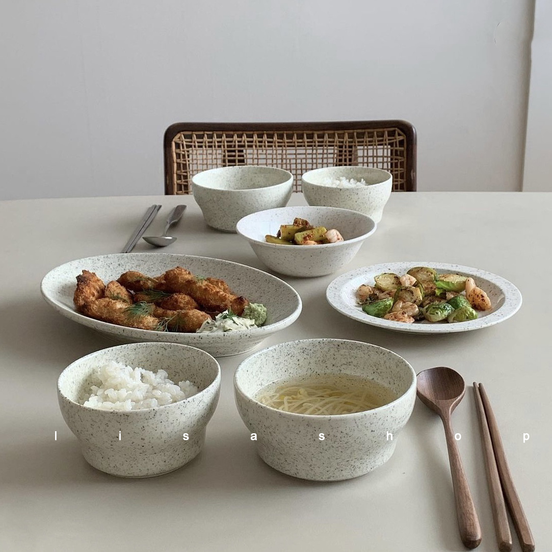 深盘陶瓷椭圆盘泼墨7英寸双耳盘