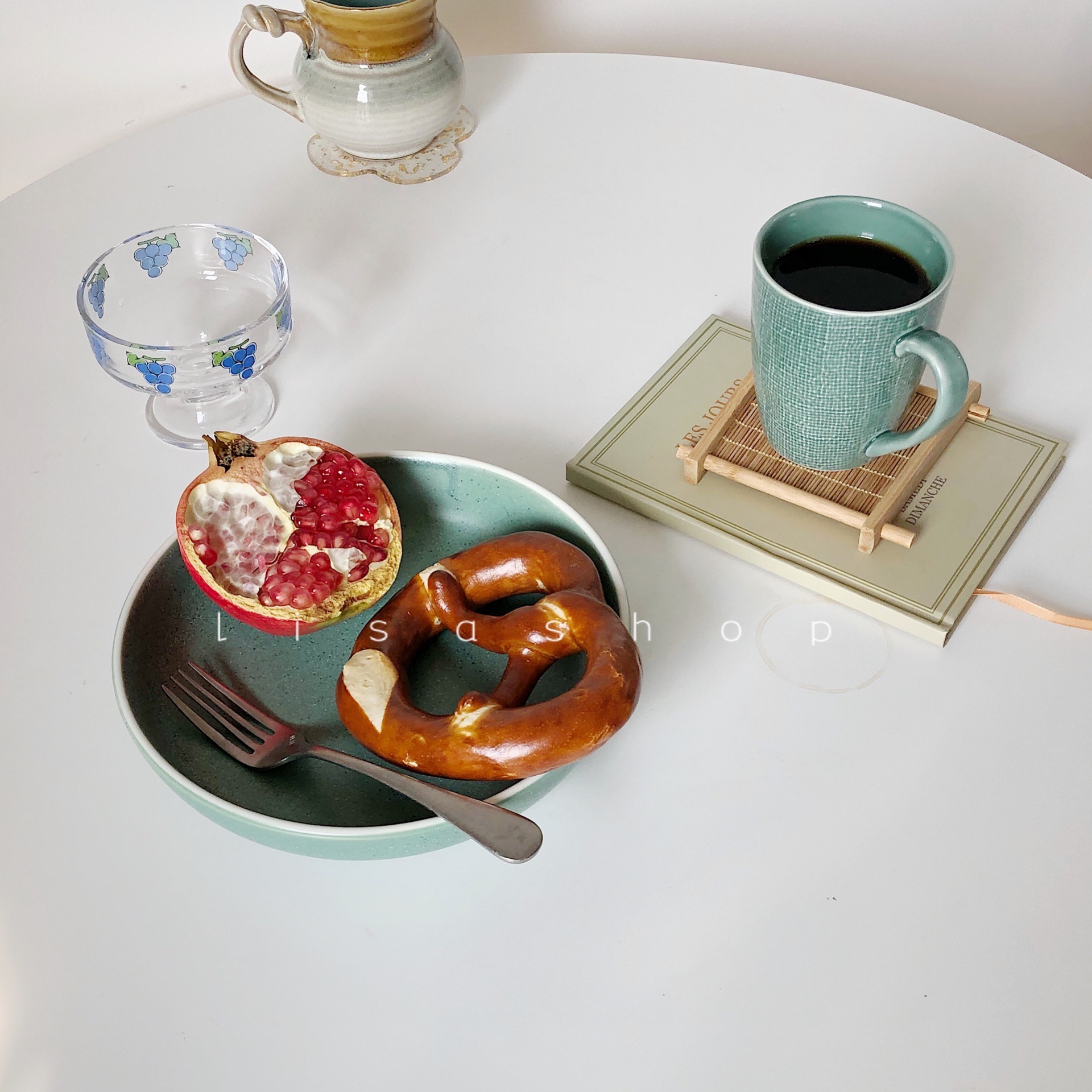 ls日式简约西餐盘绿色芝麻点家用