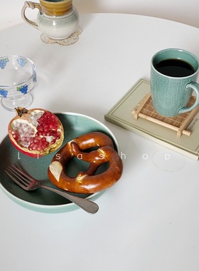 LS日式简约西餐盘西餐盘 绿色深盘芝麻点家用盘子牛排盘牛排盘马