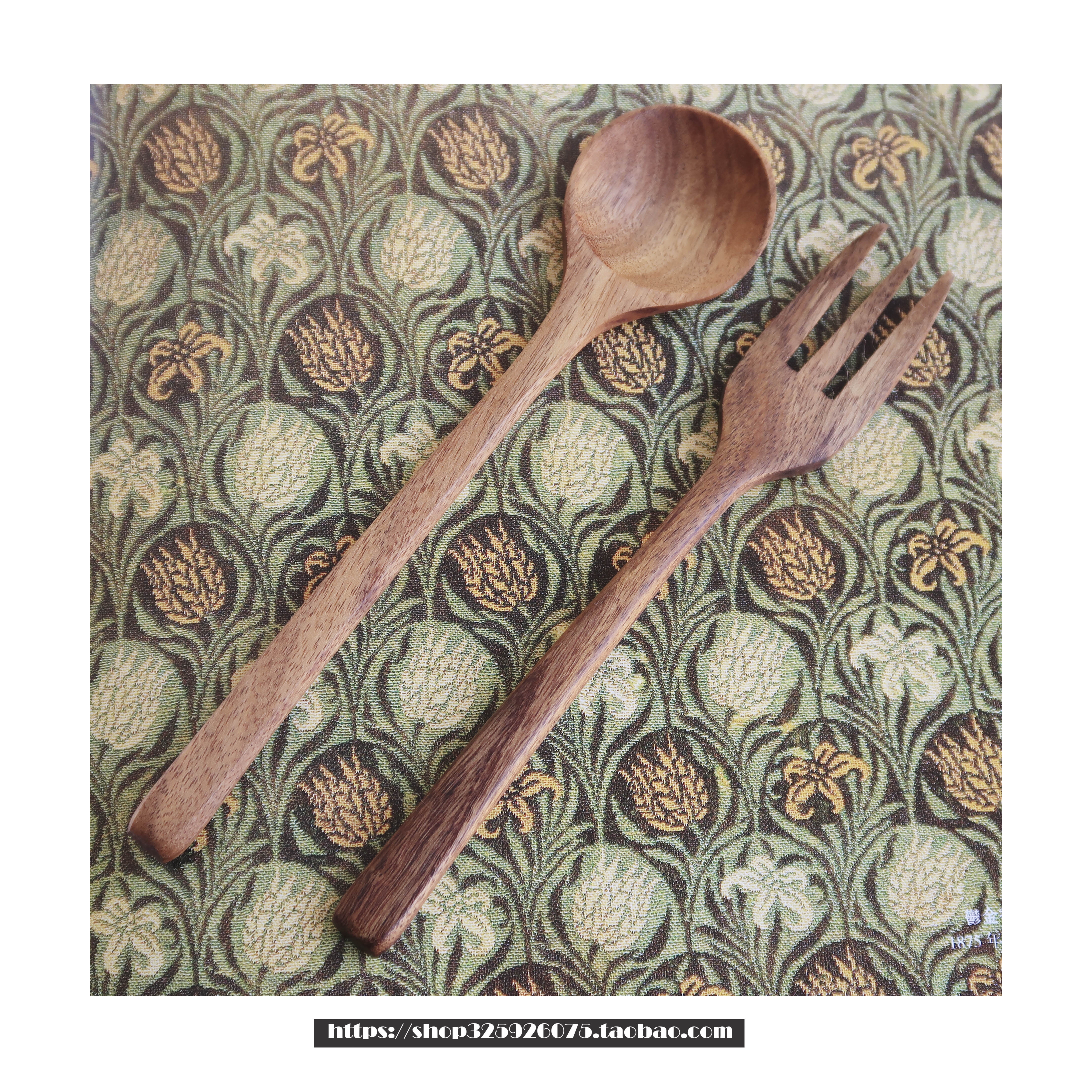 日式长柄饭勺甜品叉木材餐具套装