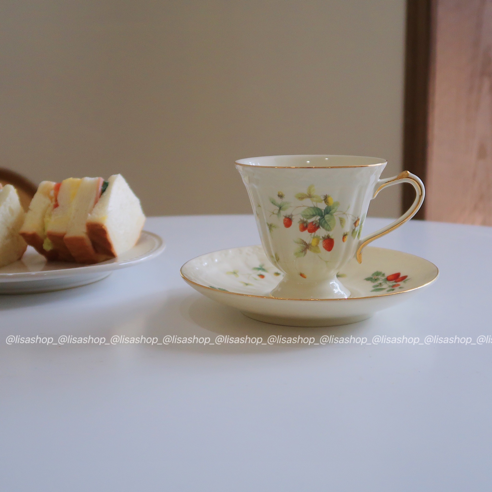 lisashop复古法式金边草莓咖啡杯