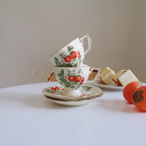 lisashop法式金边草莓田园咖啡杯