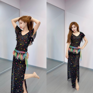 2026新款肚皮舞新款练习服网纱印花练习服大码女款舞蹈服袍子女