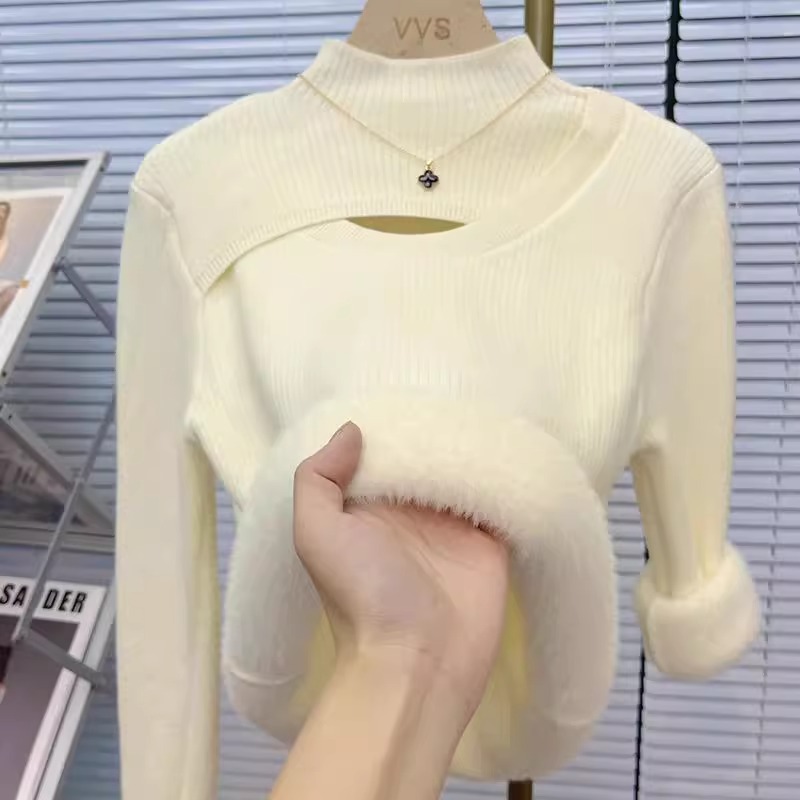 打底衫女秋冬加绒冬季半高领套头时尚加厚百搭打底针织衫小心机