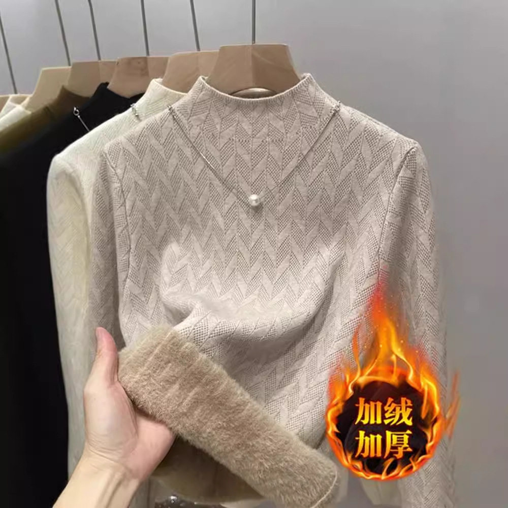打底衫女秋冬半高领加绒加厚女士毛衣上衣2025冬季新款针织衫套头