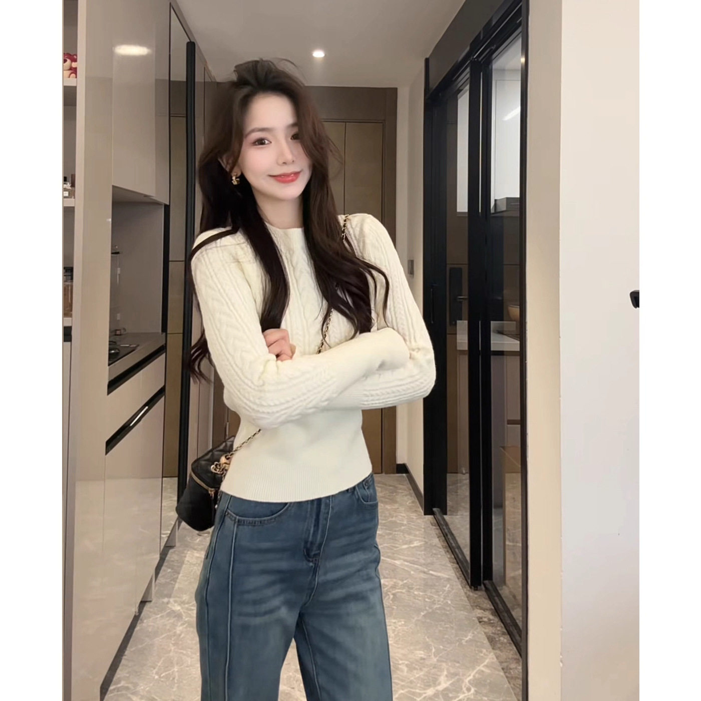 法式小立领套头打底麻花毛衣女秋冬内搭可外穿收腰显瘦针织衫上衣