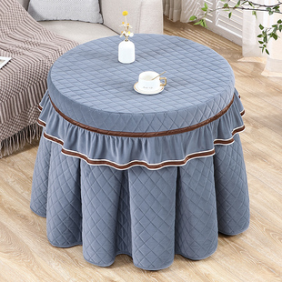 新款 圆桌套夹棉桌布餐厅饭店加厚圆形烤火罩纯色布艺简约圆形裙摆
