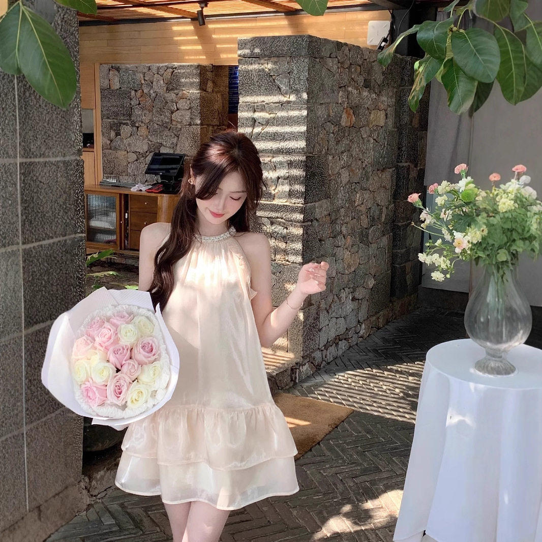 度假风海边人鱼姬挂脖娃娃裙女新款夏季千金气质高端精致连衣裙子