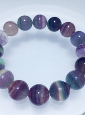 萤石手链 (fluorite) 拉丝圆珠 梦幻彩虹色 天然水晶 暖宫石手串