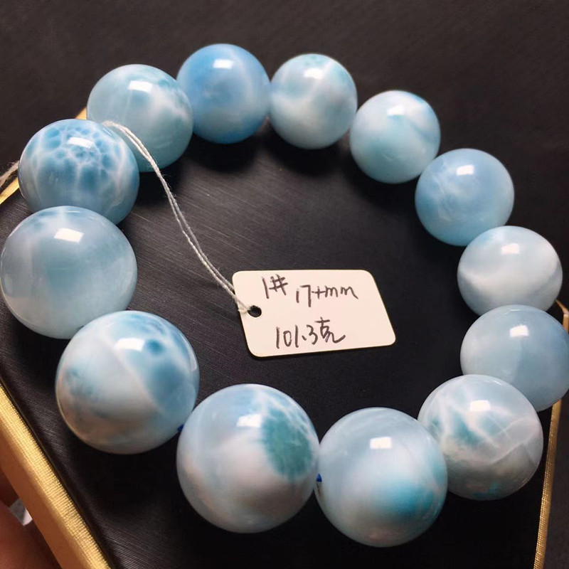 【包邮】天然水晶 原矿海纹石手链 拉利玛手串  copper pectolite