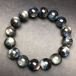 海蓝宝手串 魔鬼蓝黑爆闪 Aeroides 绿柱石 Aquamarine 云母共生