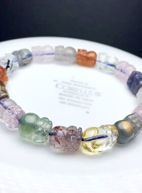 貔貅手串天然水晶发晶超七拉长石