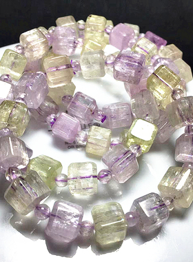 紫锂辉方糖手链 spodumene 透款孔赛石手串 Kunzite 天然水晶