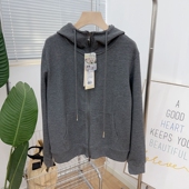 灰色帽衫 春秋新款 软糯加厚加绒外套女连帽卫衣软黄金开衫 拉链上衣