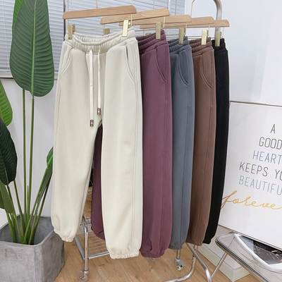 2025新款大码卫裤女秋冬加绒黑色小个子九分裤宽松束脚休闲运动裤