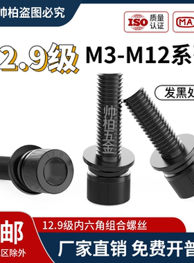 12.9级内六角螺丝M5M6M8M10M12x20x25x30x35x40x45x50平弹垫组合