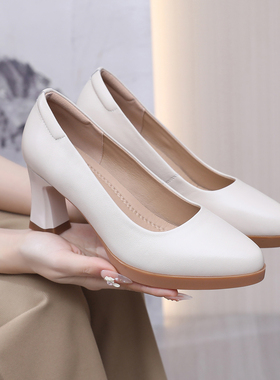 真皮模特旗袍走秀高跟鞋舞鞋女软牛皮粗跟厚底小码3233工作鞋单鞋