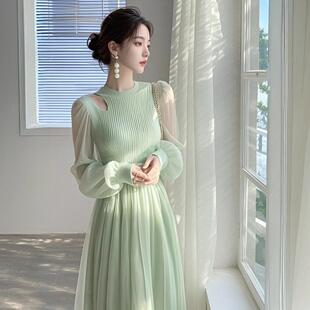 轻奢感重要场合气质独特漂亮绿色网纱连衣裙仙女 法式 2026春装 新款