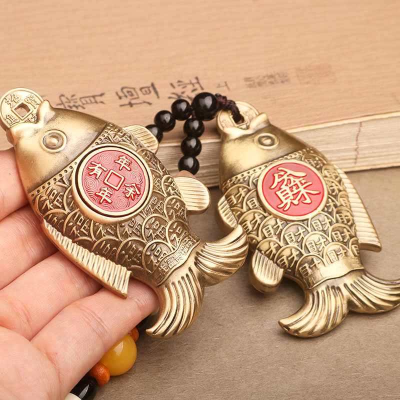 黄铜吞钱锦鲤转转手把件小鱼摆件年年有余装饰品工艺品可旋转挂件