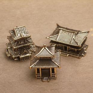 黄铜客栈造景小摆件假山奇石水陆鱼缸庭院盆景书房古建筑古楼模型