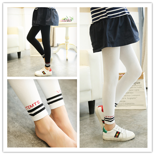 春夏秋儿童九分裤弹力男女童白色打底裤袜中大童针织黑色纯棉长裤