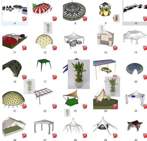 skp户外露营野餐帐篷场景遮阳停车棚景观草图大师su模型素材库