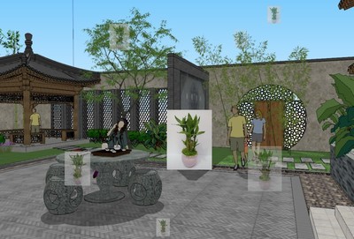美丽乡村旧屋改造民宿土坯房合院民宿客栈驿站SketchUp SU模型