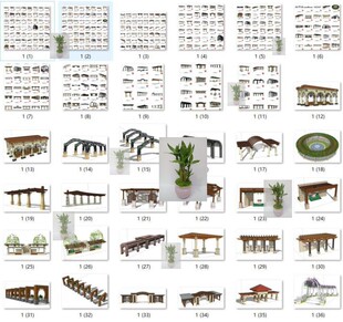欧式廊架sketchup SU模型连廊花架新古典artdeco铁艺木质构筑物