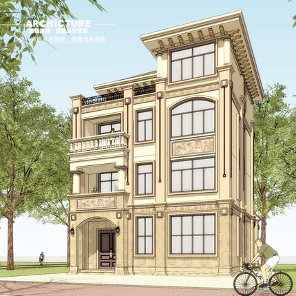 su新农村小洋楼自建房欧式别墅设计三层半房屋房子装修设计su模型