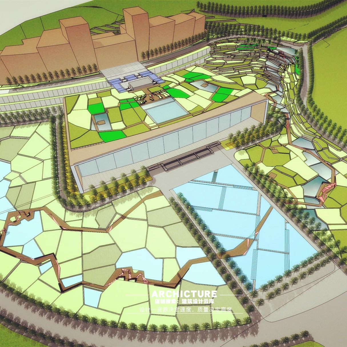 su草图大师现代景区公园地形梯田木栈道坐凳亭子景观设计/su模型,商务/设计服务,设计素材/源文件,淘宝优惠券,粉丝福利购,淘宝优惠卷